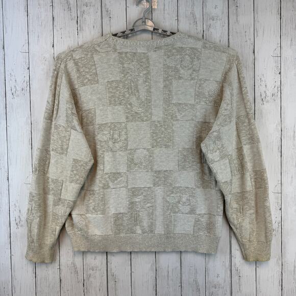 VTG 90's Carmel Cream Golf Theme Textured Knit Novelty Sweater Size XXL - Picture 10 of 16